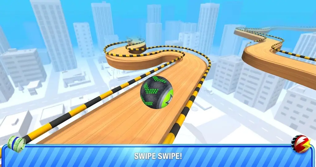 Going Balls gameplay showing a ball rolling on a narrow track